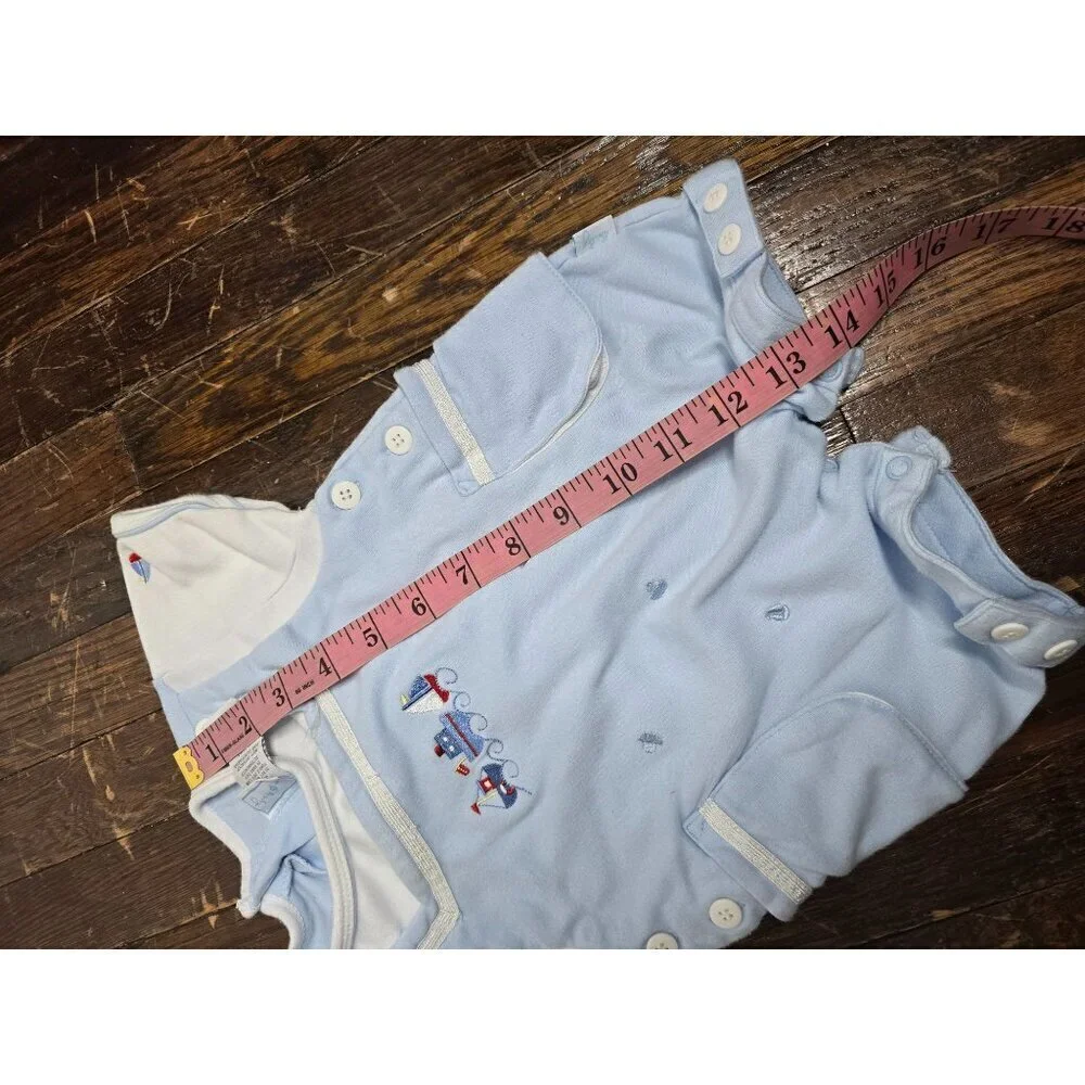 Vintage 90s Baby Boy Sailboat Blue Romper 3 Months